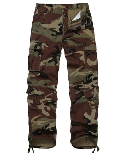 Men's Cotton Cargo Tactical Pants for Casual Work Travel Wild Streetwear with 9 Pockets Relaxed Fit No Belt