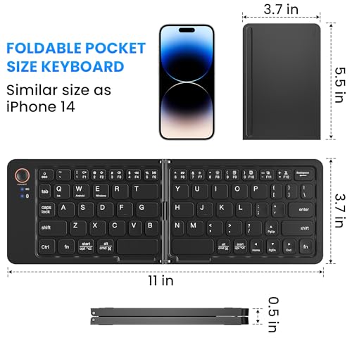 Image of Mini Foldable Bluetooth Keyboard - Portable Wireless Full Size Keyboard (Sync Up to 3 Devices), Ultra-Slim Aluminum Travel Folding Keyboards for iPhone iPad Mac Android Windows iOS (Black)