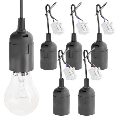 greate 6x Baufassung E27 schwarz mit Schnellverbinder - Lampenfassung E27 inkl. Zugentlastung - Baustellenlampe Fassung für max. 60W 250V - Baulampe Lampenfassung mit Kabel, Glühbirnen Fassung