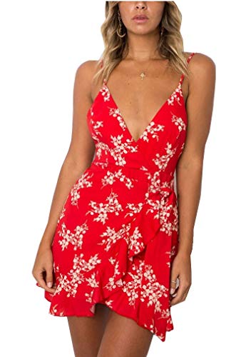 Walant Femmes Bohême Vintage Robe Sangle sans Manches Imprimé Casual Mini Robe Dos Nu Robe de Soirée Court Jupe Tops Robe de Plage Femme Ete