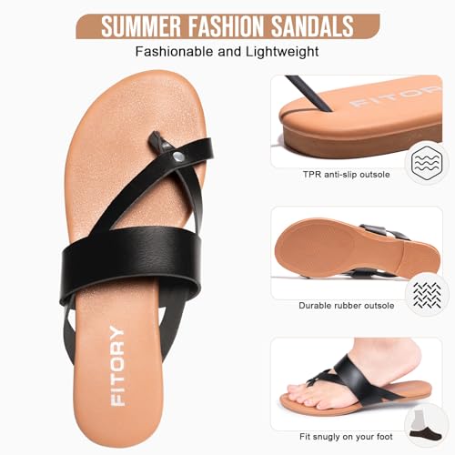 FITORY Womens Flat Sandals With Casual Fashion Slides and Flip Flops Split Toes Style for Lady Summer Size 6-112