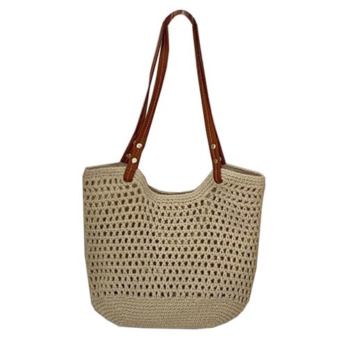 Fashionable Bucket Bag Essential Cotton Rope Shoulder Handbag Beach Bags for Vacation with Spacious Compartments