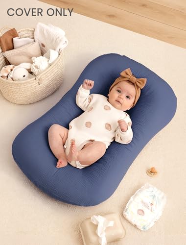 Image of Termichy Baby Lounger Cover Muslin: Soft Cotton Slipcover for Snuggle Me Lounger - Removable & Machine Washable for Daily Use - Zipper-Free & Skin-Friendly for Newborn Girls and Boys