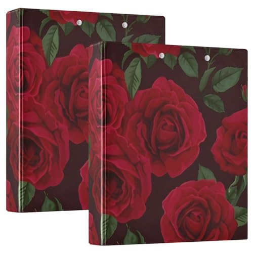Image of Red Rose Black Roses 3 Ring Binder with 2 Interior Pockets 1.5 inch Binders 3 Ring Heavy Duty Fit 8.5 inch x 11 inch Letter Size for Office School, 2 Pack