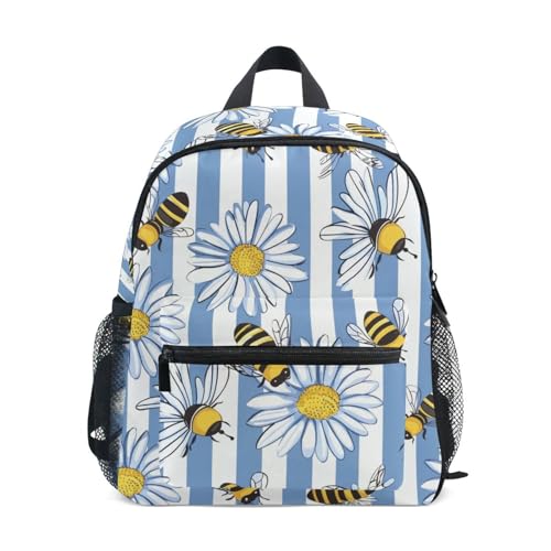 panksolu Honey Bee Bumble White Daisy Toddler Backpack for Boys Girls,Kid Backpack with Chest Clip and Name Tag, S