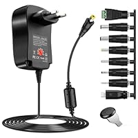 Universal Netzteil 12W, 12V 1.2A AC Adapter Mit 8 DC Steckern 3V 4.5V 5V 6V 7.5V 9V 12V 1.2A AC DC Schaltnetzteil für LED Streifen CCTV Kamera Router Lautsprecher Haushaltselektronik (12W 1200mA)
