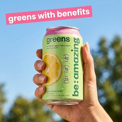 Image of Be Amazing Greens Drink, Pink Lemonade, Ready to Drink, 10 Organic Fruits & Vegetables, Coconut Water, Vitamin C, Prebiotic Fiber, 25 Calories, Low Sugar, Vegan, Gluten Free, On the Go, 8 Pack
