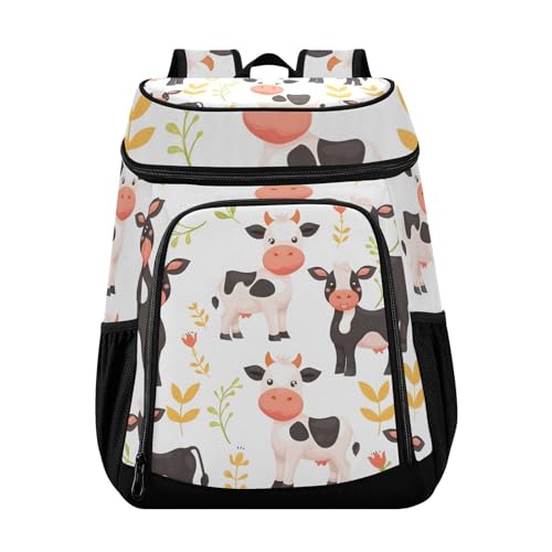 Cute Little Cow White Cooler Backpack Cooler Insulated Leak Proof Lunch Backpack 36 Cans Waterproof Soft for Men Women Picnic Hiking Camping Beach