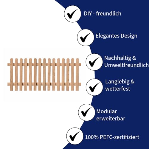 Vorgartenzaun Lärche 180x80 cm – Holzzaun-Set GENUA für DIY Selbstmontage – PEFC-zertifiziert, wetterfest & nachhaltig – inkl. Edelstahlschrauben & Aufbauanleitung