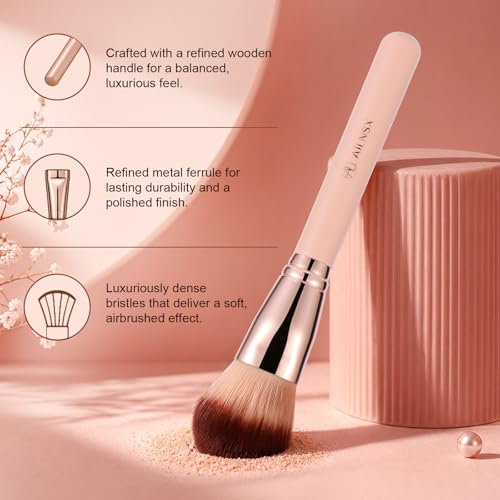 Image of Face Makeup Brush, Large Powder Brush for Blush, Bronzer, Setting Powder and Powder Foundation, Soft Fluffy Dense Bristles, Rounded Makeup Brush with Pink Handle