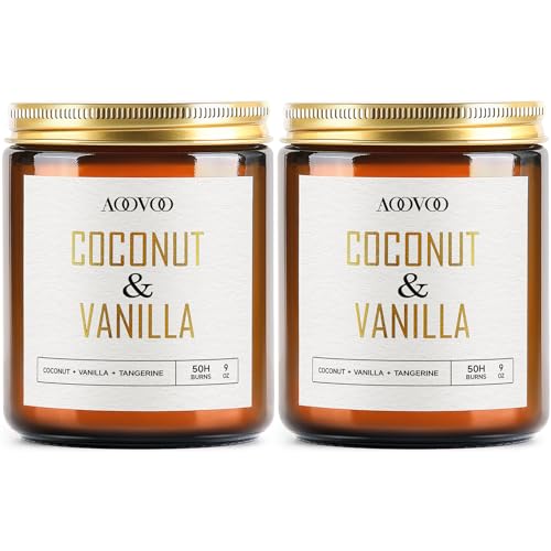 AOOVOO Coconut Vanilla Scented Soy Candle (18 oz)