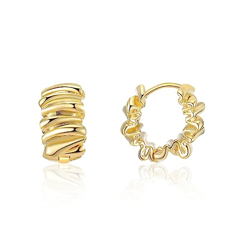 Image of Aprilery 14K Gold Plated Hoop Earrings for Women, Trendy Gold Hoop Earrings Statement Cuff Lightweight Hypoallergenic Jewelry for Her
