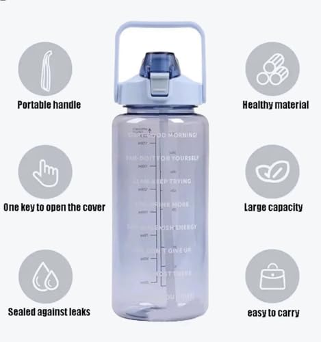Image of VISBY INDIA Plastic Water Bottle, 2L Capacity, BPA-Free, Airtight, Contemporary Style, Wide Mouth Design for Home, Office, Gym, Travel, Clear Finish, 20cm Height (Blue)