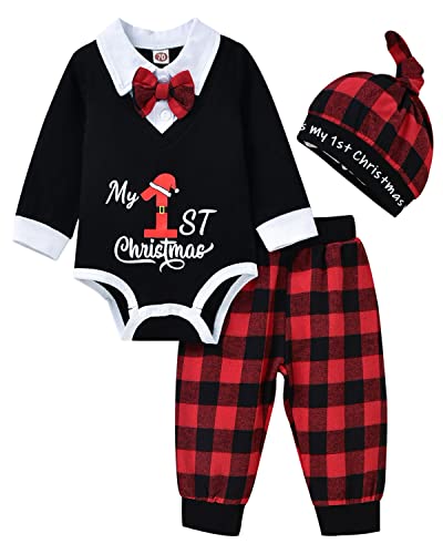 Image of fioukiay Newborn Baby Boys Christmas Outfits Infant My First Christmas Clothes Set Kids Xmas Romper with Pants
