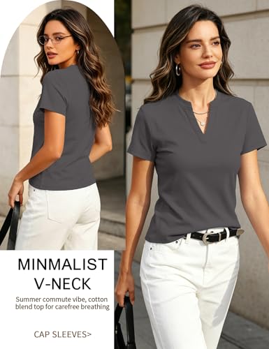Image of Meetrendi Women's Notch V Neck T-Shirt Slim Fit Premium Cotton Blend Short Top