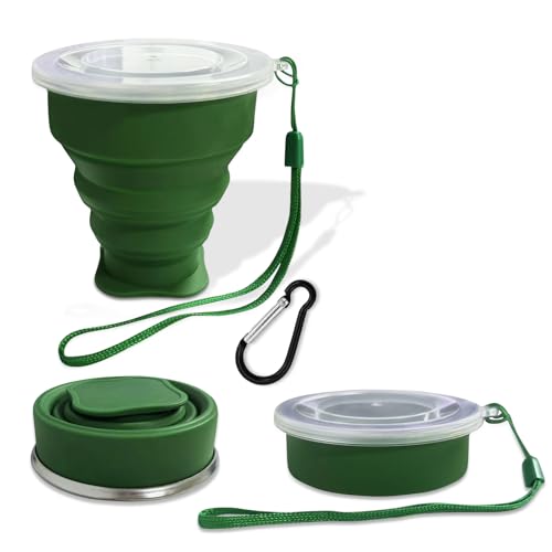 FINDWORLD Collapsible Cup-Silicone Foldable Expandable Folding Drinking Cups-Reusable Portable Mugs-Cup For Travel, Camping, Hiking, Survival, Car, Picnic, Beach, Holiday Vacation, Outdoor Dark Green