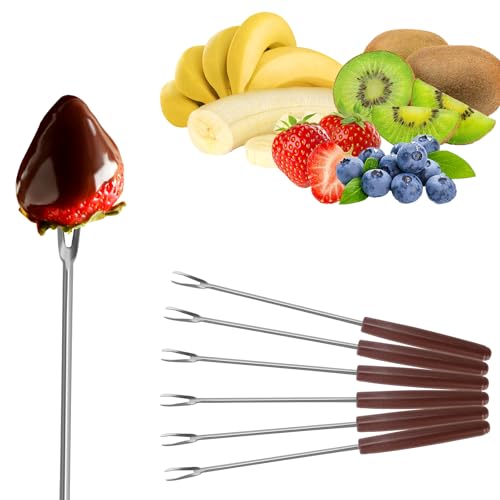 Image of Chocolate Melting Pot Electric Chocolate Fondue Set with 6 Forks | 3-Section Food Trays with 6pcs Dipping Forks Perfect for Cheese Dessert Housewarming Christmas Party Gifts (Brown)