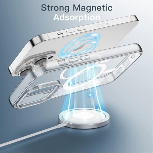 Image of JGD Magnetic Case for iPhone 13 Pro Compatible with MagSafe, Shockproof Phone Bumper Cover, Anti-Scratch Clear Back (Clear)