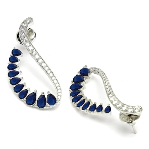 Image of Karatcart Silver Tone Green American Diamond Drop Earrings for Women