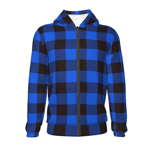 Buffalo Plaid Blue Black Kids Pullover Hoodies Boys Zip Up Sweatshirts Girls Athletic Clothes with Pocket2