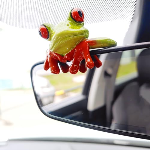 Motaney Frog Car Accessories Rear View Mirror Hanging Accessories, Car Dashboard Center Console Ornament Computer Display Screen Decoration, Cute Office Desktop Decor