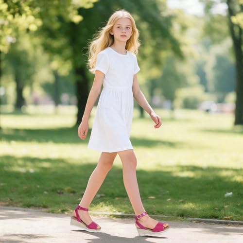 Image of PANDANINJIA Girls Wedge Sandals Espadrilles Platform Heels for Girls Dress Shoes Ankle Strap Little Big Kids Sandals Summer Shoes