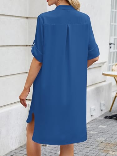 Image of PerZeal Womens Sexy V Neck Button Down Shirt Dresses Summer Short Sleeve Casual Loose Blouses & Button-Down Shifts Cover Ups