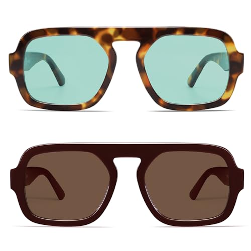 Image of VANLINKER Retro Square Aviator Sunglasses for Women Men 70s Vintage Style Trendy Flat Top Rectangle Sun Glasses VL9826