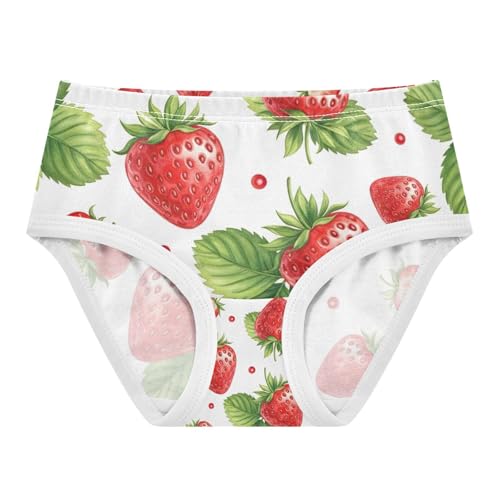Toddler Girl Panties, Cute Strawberries Red White Girls' Cotton Brief Underwear, 2T–8 Years