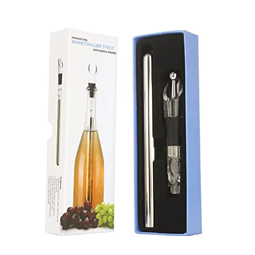Foto von Weinkühlstab aus Edelstahl mit Ausgießer, Dekantierer und Stopper - Weinkühler - Geschenk für Weinliebhaber
