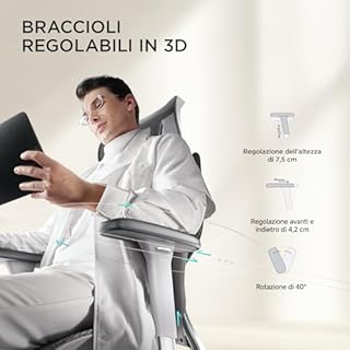 Hbada E3 Air Sedia Ufficio e Scrivania Ergonomica, con Supporto Lombare Dinamico a 3 Zone, Testiera Regolabile 3D, Braccioli Regolabili 3D, Grigio senza Poggiapiedi