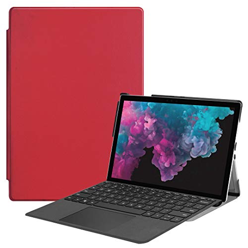 SATURCASE Microsoft Surface Pro 4 5 6 7 Coque, PU Cuir Flip Folio Ultra Mince Poids Léger Stand Protecteur Housse Étui Coque pour Microsoft Surface Pro 4 5 6 7 (Rouge) (Clavier Non Inclus)