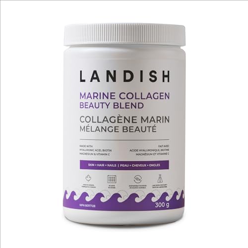 Landish Marine Collagen Beauty Blend Peptides Powder - Wild Marine Collagen, Hyaluronic Acid, Biotin, Seawater Magnesium & Vitamin C - Skin, Hair & Nail Support - Drinkable Skincare - Fast Dissolving - Made in Canada - 300 g (30-Day Supply)