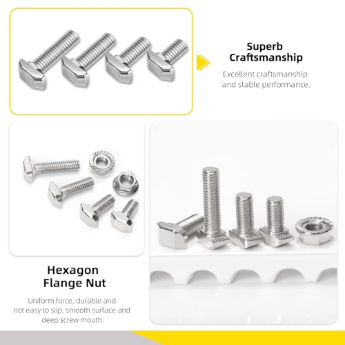 Image of 40 Sets M5 T Slot Drop-in Bolt, M5 x 10 /12 / 16 / 20mm Hammer Head T-Slot Drop-in Stud Sliding Bolt Screw with Flange Nut for European Standard 20 Series Aluminum Profile
