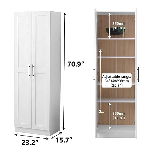Tall Storage Cabinets with Doors and Shelves, 70.9" H Wooden Storage Cabinets, Freestanding Storage Cabinet for Bedroom, Kitchen, Utility Room. White.