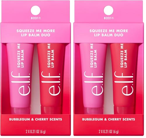 Image of e.l.f. Squeeze Me More Lip Balm Duo, Moisturizing Balm For A Sheer Tint Of Color, Made With Hyaluronic Acid, Vegan & Cruelty-Free, Cherry & Bubblegum (Pack of 2)