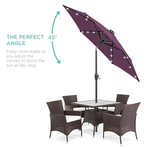 Image of Best Choice Products 7.5ft Solar Umbrella LED Lighted Patio Umbrella, Table Market Umbrella with Tilt and Crank, Outdoor Umbrella for Garden, Deck, Backyard, Pool and Beach - Amethyst Purple