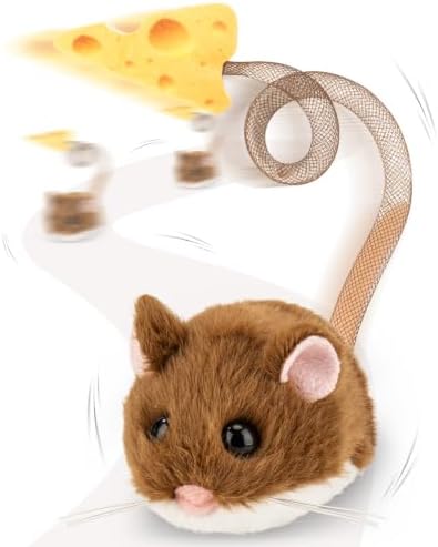 Migipaws Interaktives Katzenspielzeug, elektrisch rollende Migimaus mit wackelndem Schwanz,Intelligenter Sensor, Quietschen, Katzenspielzeug selbstbeschäftigung mit Katzenminze,wie