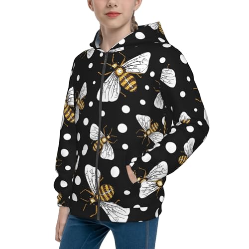 Honey Bees at Night Kids Pullover Hoodies Boys Zip Up Sweatshirts Girls Athletic Clothes with Pocket
