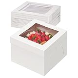 YYaaloa 8x8x8 Cake Boxes 6pcs 8 Inch with Window Clear Bakery Dessert Box Square White Disposable Bakery Box for Cakes Pastries Chocolates Cookies Pie Birthday Party Wedding (6)