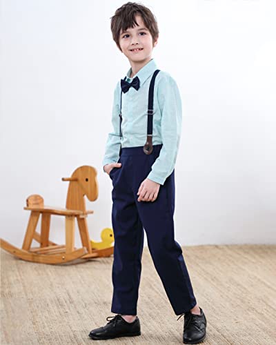 Image of SANGTREE Boys Gentleman Clothes Set, Short Sleeve Shirt with Bowtie + Suspender Pants Outfit, 3 Months - 6 Years