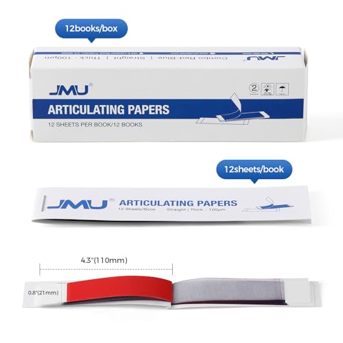 Image of JMU Dental Articulating Paper 144 PCS, Straight Shape 110x21mm, 100μm Thick, Doubled Side for Occlusal Adjustment(Thick Red /Blue)