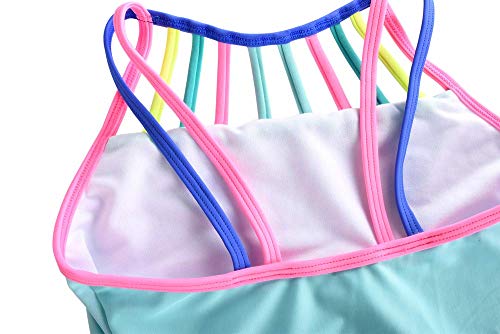 Hilor Girl's One Piece Swimsuit Bikini Swimwear Kids Monokini Green&Rainbow L/10-12 #TOP3