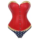 Kranchungel Corsets for Women PU Leather Corset Top Steampunk Overbust Lace up Waist Cincher Corset Basque Bustier Medium Red