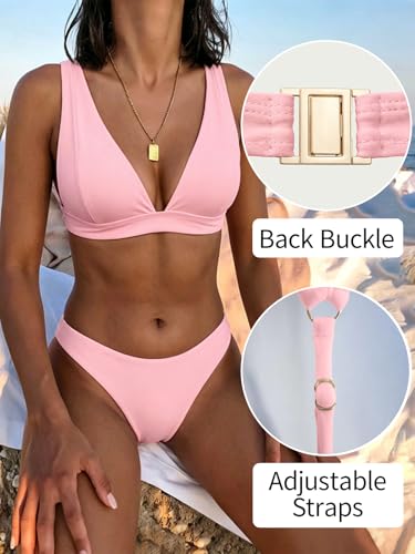 Image of Bathing Suits for Women Deep V Neck Sexy Two Piece Bikini Sets for Women Thong Halter Cheeky Swimsuit