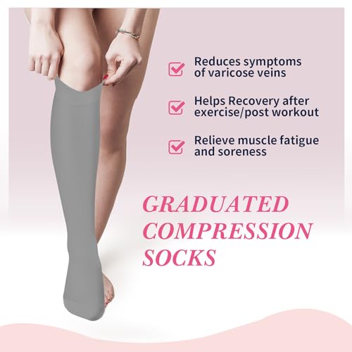 Image of Sooverki Compression Socks for Women & Men 6 Pairs is Best Supportive Knee High Stockings for Circulation, Travel, Nurses