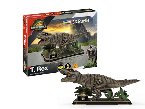Revell Jurassic World Rebirth T.Rex | Puzzle 3D avec Plaque Diorama | Montage Facile pour Enfants et Adultes | Décoration et Cadeau pour Les Fans de Dinosaures