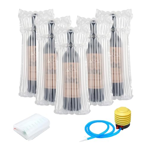 50 Bolsas Protectoras para Botellas de Vino con Columnas de Aire Inflables, Fundas Reutilizables con Bomba Infladora Incluida para Los Viajes, Transporte y Embalaje Seguro - 13.5 x 3.5 Pulgadas