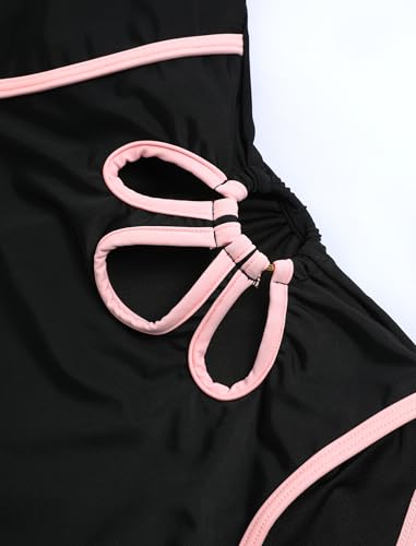Image of ZAFUL Women's Petal Cut Out One Piece Swimsuit Colorblock V Neck Dual Straps Crisscross Backless Bathing Suit