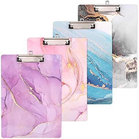 Uquelic 4 Coloured A4 Durable Clipboards with Hanging Hole, Heavy Duty Wooden Clipboard, Designed for Office Work Classroom Business Restaurant - Multiple Colour Cover